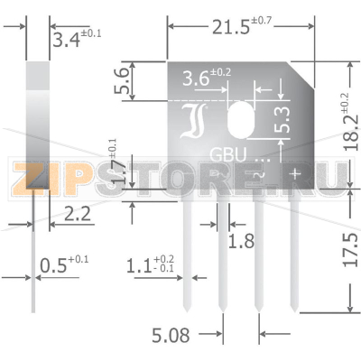 Мост диодный 6 А, 1000 В, однофазный, корпус: SIL-4 Diotec GBU6M 