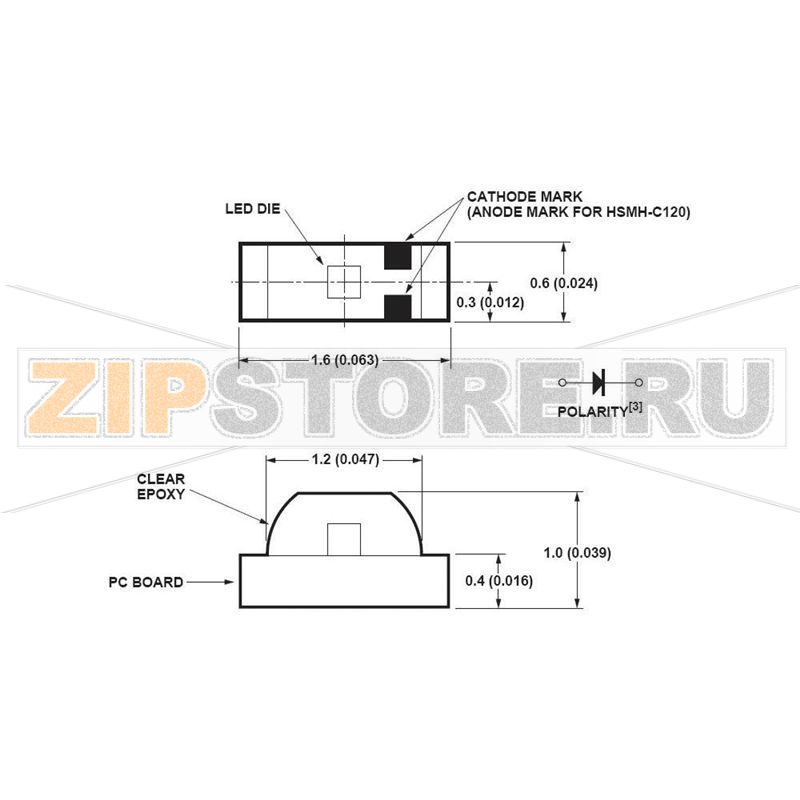 Светодиод 90 мкд, SMD, 0603, оранжевый, 155°, 20 мА, 1.9 В Avago Technologies HSML-C120 