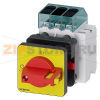 Главный выключатель 3-пол., Iu 16A рабоч.коммутация при AC-23 A при 400В 7,5кВт фронт уст. базовая устан. с центр.отверст. 22,5мм ручка черный красный/желтый 48 x 48мм с доп. конт. 1NO+1NC Siemens 3LD3050-1TK13