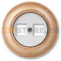 Накладка с суппортом для информационных разъёмов, белый фарфор/натуральное дерево бук ABB 2CHK291018C4050