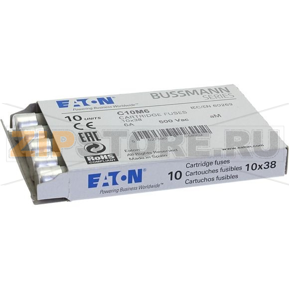 Предохранитель, 6 A, AC 500 В, 120 кА, 10x38 мм, aM, IEC Eaton CYLINDRICAL FUSE 10x38 6A AM 500 