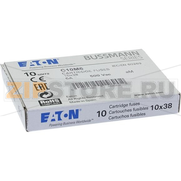 Предохранитель, 6 A, AC 500 В, 120 кА, 10x38 мм, aM, IEC Eaton CYLINDRICAL FUSE 10x38 6A AM 500 