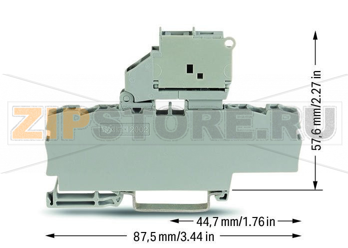 4-conductor fuse terminal block; with pivoting fuse holder; and end plate; for 5 x 20 mm miniature metric fuse; without blown fuse indication; for DIN-rail 35 x 15 and 35 x 7.5; 2.5 mm; Push-in CAGE CLAMP®; 2,50 mm; gray Wago 2002-1811 