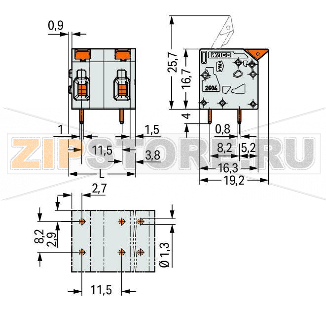 Клемма на печатную плату; рычаг; 4 mm; Шаг контактов 11,5 мм; 9-пол.; Push-in CAGE CLAMP®; 4,00 mm; серые Wago 2604-1509 Клеммные?колодки?с?зажимами?Push-in CAGE CLAMP®,?приводимыми?в?действие?при?помощи?нажимных?кнопокЗажим одножильных проводников и тонкожильных проводников с наконечниками путем вставкиНажимные кнопки, открывающие зажим с минимальными усилиями, для простого подключения / извлечения тонкопроволочных проводниковУдобный монтаж без использования инструментовИсполнения с тестовыми разъемами и разделителями и без нихДоступны исполнения с индивидуальным внутренним объединением (заводская сборка), например, объединение с заземляющим проводом...