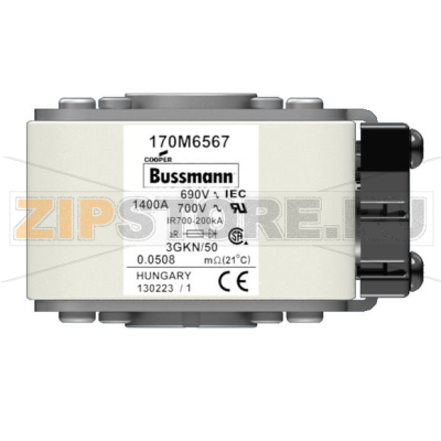 Предохранитель, 1400 A, AC 690 В, 200 кА, size 3, 76x92x53 мм, aR, IEC UL Eaton FUSE 1400A 690 