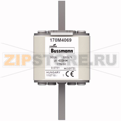 Предохранитель, 900 A, AC 550 В, 200 кА, DIN 1, 53x66x108 мм, aR, DIN, IEC Eaton FUSE 900A 550V 