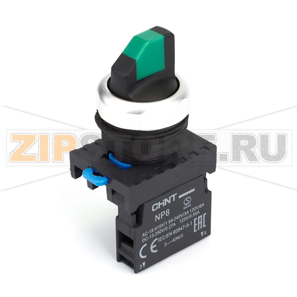 Переключатель, 2 положения, 1НО, IP65, без подсветки, зеленый Chint NP8-10X/213 