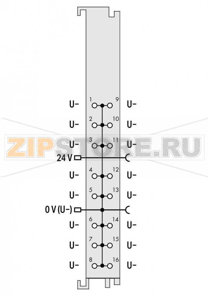 Распределение потенциалов; 16-канальный, 0 В; - Wago 750-1606 