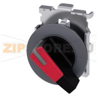 АКТУАТОР ПОВОРОТНОГО ПЕРЕКЛЮЧАТЕЛЯ С ВОЗМОЖНОСТЬЮ ПОДСВЕТКИ, 30MM, КРУГЛ., МЕТАЛЛ МАТОВЫЙ, РУКОЯТКА ДЛИННАЯ ЧЁРНАЯ С КРАСНОЙ ВСТАВКОЙ, ПЛОСКОЕ ФРОНТАЛЬНОЕ КОЛЬЦО, 2 КОММУТАЦИОННЫХ ПОЛОЖЕНИЯ: O-I, С ФИКСАЦИЕЙ, УГОЛ ПОВОРОТА РУКОЯТКИ 90 ГРАД. : 10:30Ч./13:3