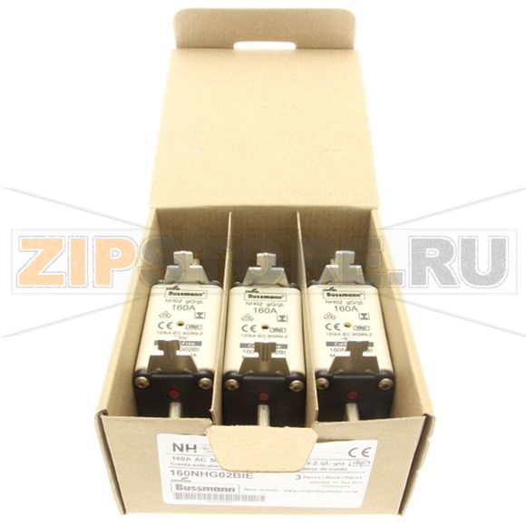 Предохранитель, 160 A, AC 500 В, 120 кА, NH02, gL/gG, IEC Eaton NH FUSE 160A 500V GL/GG SIZE 02 