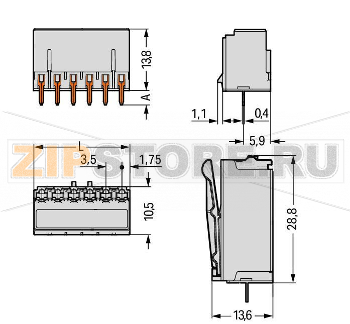 Розетка под пайку THR; 0.4 x 0.9 mm solder pin; прямые; Шаг контактов 3,5 мм; 8-пол.; светло-серые Wago 2091-1308/200-000 Сборка розеток без потери полюсов позволяет разделение различных функций в одной вилкеКодировочные штифты, установленные в вилку, предотвращают неправильную стыковку, что позволяет последующее кодирование в сквозных соединенияхКорпус вилки полностью закрывает розетку, что обеспечивает виброустойчивость до 20 g...