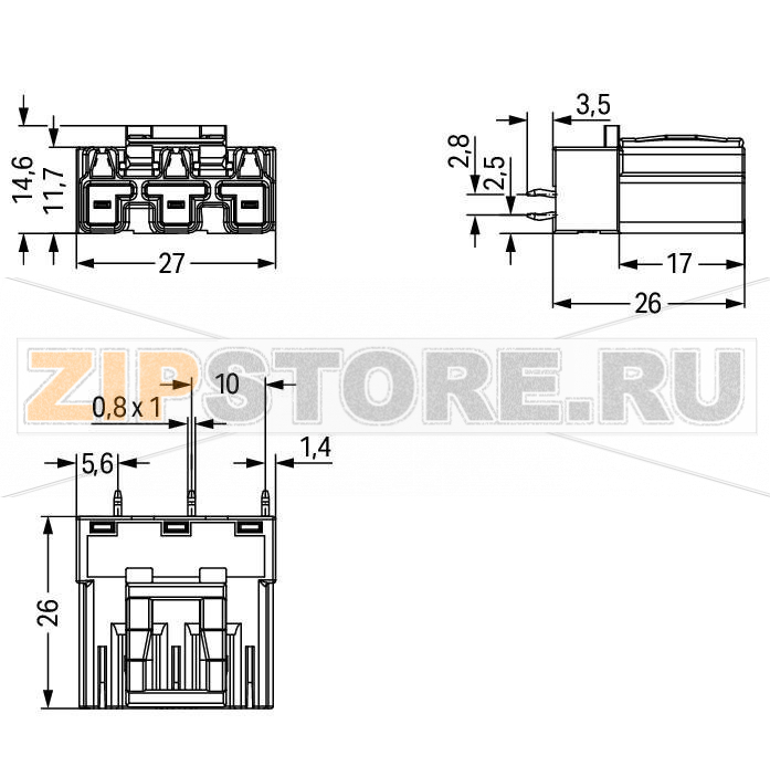 Штекер для печатных плат; прямые; 3-пол.; Код. B; розовые Wago 770-893/082-000 Protected against mismating and maintenance-freePush-in CAGE CLAMP® spring pressure connection technology allows solid conductors to be simply pushed into a unit.Two wire connections per pole for loops or bridgesAdditional variable coding is possible.Components can be clearly printed on and color-coded to meet custom requirements....