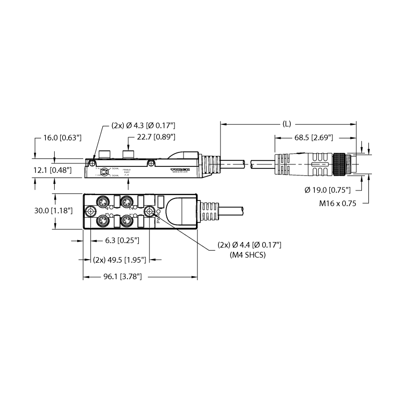 Коробка распределительная, пассивная, 4 порта Turck TB-4M8M-4-0.3-BSM14 