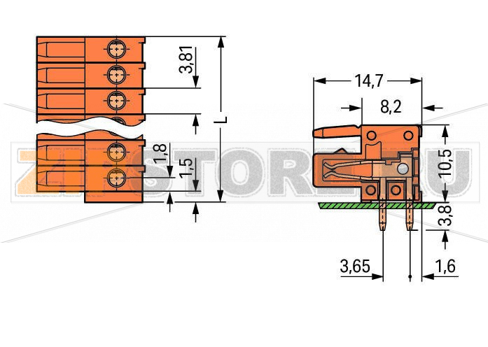 MCS MINI Розетка под пайку THT; 0.9 x 0.9 mm solder pin; угловые; 100% защита от неправильного подсоединения; Шаг контактов 3,81 мм; 3-пол.; оранжевые Wago 734-563 Встроенные тестовые порты для тестовых штекеров O 2 ммДля соединений "провод-провод" и "плата-провод"Выходы под печатные платы с защитой от касанияОтдельная изоляция входов и выходов.100% защита от неправильного подсоединенияВозможны варианты кодировки...