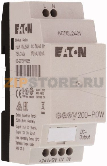 Импульсный источник питания, 100-240VAC/24VDC/12VDC, 0.35A/0.02A, 1- фаза Eaton EASY200-POW 