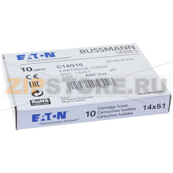Предохранитель, 10 A, AC 690 В, 80 кА, 14x51 мм, gL/gG, IEC Eaton CYLINDRICAL FUSE 14x51 10A GG 