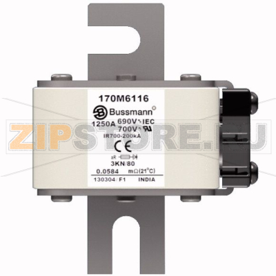Предохранитель, 1250 A, AC 690 В, 200 кА, 3, 76x92x109 мм, aR, DIN, IEC Eaton FUSE 1250A 690V 3 