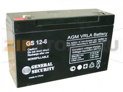 General Security 6-12     Аккумулятор GS 6-12 Характеристики: Напряжение - 6 В; Емкость - 12 Ач; Габариты: длинна 151мм, ширина 51 мм, высота 100 мм, вес: 2,1 кг    