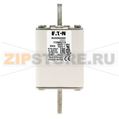 Предохранитель, 900 A, AC 690 В, 200 кА, DIN, 2, 61x75x138 мм, aR, DIN, IEC Eaton FUSE 900A 690 