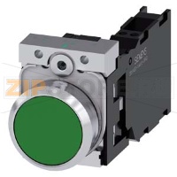 КНОПКА, 22MM, КРУГЛАЯ, МЕТАЛЛИЧЕСКАЯ ГЛЯНЦЕВАЯ, ЗЕЛЁНАЯ, ПЛОСКАЯ КНОПКА, КОНТАКТЫ МГНОВЕННОГО ДЕЙСТВИЯ, С ДЕРЖАТЕЛЕМ, 1NO+1NC, ПРУЖИННЫЕ КЛЕММЫ, С ГРАВИРОВКОЙ ЛАЗЕРОМ, UPPER AND LOWER CASE, START OF WORD ALWAYS UPPER CASE Siemens 3SU1150-0AB40-3FA0-Z&nbsp