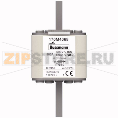 Предохранитель, 800 A, AC 690 В, 200 кА, DIN 1, 53x66x108 мм, aR, DIN, IEC Eaton FUSE 800A 690V 