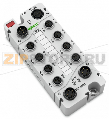 767 Series  I/O System 8-канальный дискретный выход; тока; 2,0 А; 8 x M8; светло-серые Wago 767-4803 Краткое описание:Дискретный модуль вывода для управления исполнительными механизмами (например, магнитными клапанами, контакторами постоянного тока, индикаторами).Особенности:? - 8 дискретных выводов, 24 В пост.тока / 2,0 А? Возможность выполнения диагностики (поканально)- С возможностью параметризации (инверсия, стратегия подстановки значения, ручной режим, интерактивное моделирование и диагностика)Комплектация:1 маркер WMB, красный1 маркировочная полоса2 защитные крышки M8...