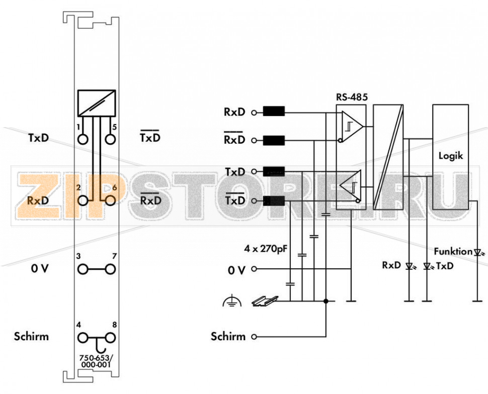 Интерфейс RS-485; 9600 бод; Четн.; 7/2 бит; светло-серые Wago 750-653/000-001 