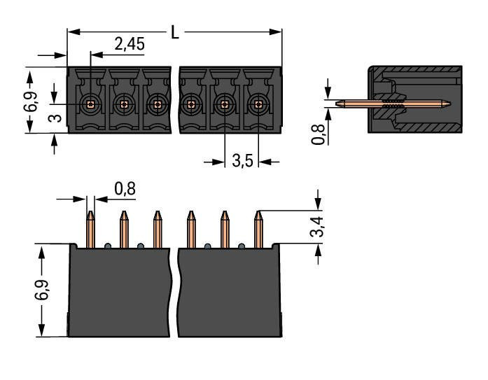 MCS MINI SL Вилка THT; 0.8 x 0.8 mm solder pin; прямые; Шаг контактов 3,5 мм; 10-пол.; черные Wago 714-140 Корпус вилок отливается из изоляционного материала, пригодного для пайки оплавлением припоя без использования свинцаРазделенные разъемы выводов предотвращают повреждения и обеспечивают вилкам защиту от касания в неподсоединенном состоянииВозможны варианты кодировки...