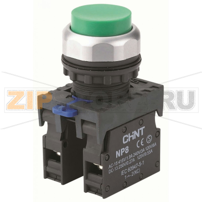Кнопка управления 110-220 В, 1НО, IP65, зеленая Chint NP8-10GND/3 