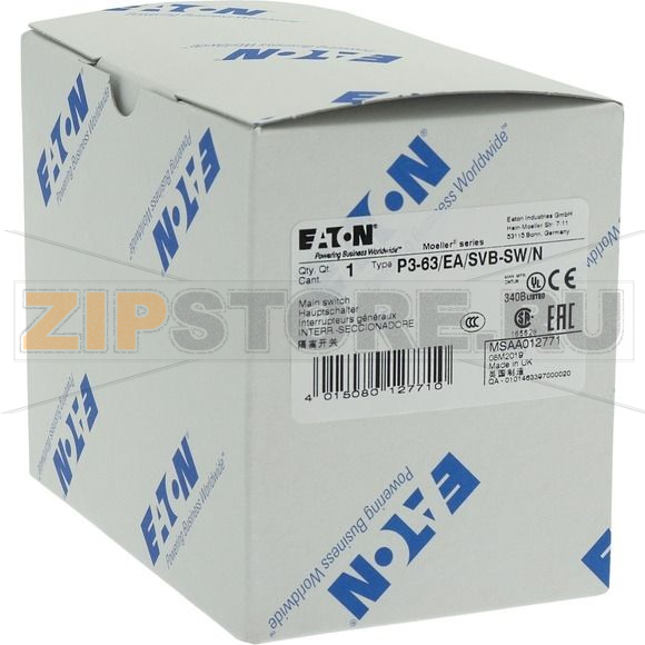 Выключатели главные, P3, 63 A, 3-полюсн. + N Eaton P3-63/EA/SVB-SW/N 