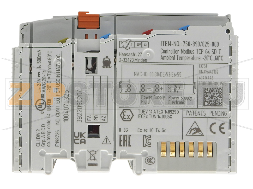 Контроллер Modbus TCP; 4-е поколение; 2 x ETHERNET, слот для карт SD; светло-серые Wago 750-890/025-000 
