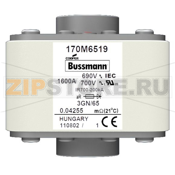Предохранитель, 1600 A, AC 690 В, 200 кА, size 3, 76x92x65 мм, aR, IEC UL Eaton FUSE 1600A 690 
