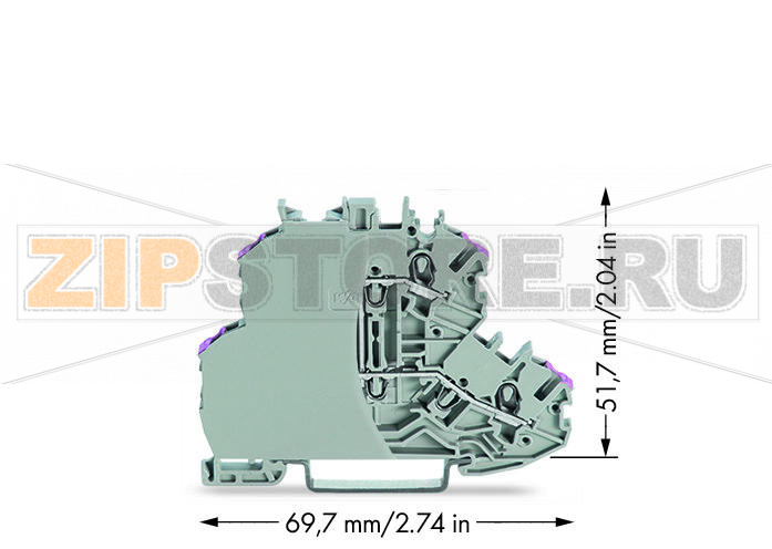 Double-deck terminal block; 4-conductor through terminal block; with end plate; L; without marker carrier; internal commoning; conductor entry with violet marking; for DIN-rail 35 x 15 and 35 x 7.5; 2.5 mm?; Push-in CAGE CLAMP®; 2,50 mm?; gray Wago 2002-2 