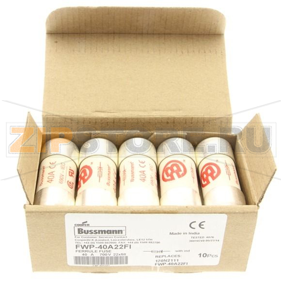 Предохранитель, 40 A, AC 700 В, 200 кА, 22x58 мм, aR, UL Eaton 40A 690V 22X58 INDICATED 22x58MM 