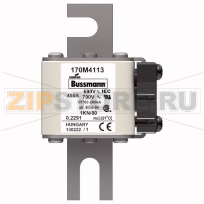 Предохранитель, 450 A, AC 690 В, 200 кА, DIN 1, 53x69x108 мм, aR, DIN, IEC Eaton FUSE 450A 690V 