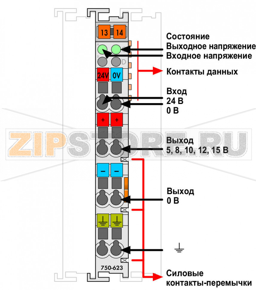 Модуль питания; 24 В/5 - 15 В пост.тока; светло-серые Wago 750-623 