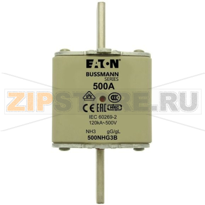 Предохранитель, 500 A, AC 500 В, 120 кА, NH3, gL/gG, IEC Eaton NH FUSE 500A 500V GG/GL SIZE 3 