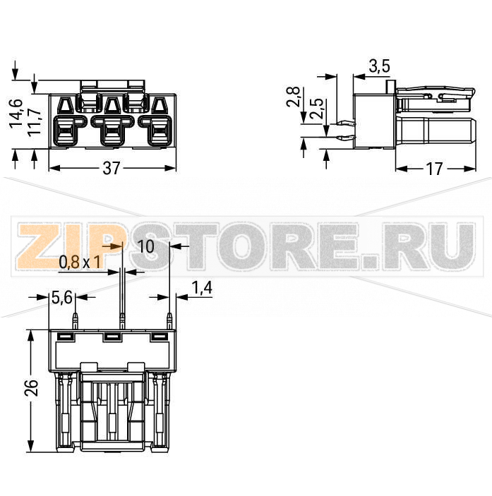 Розетка для печатных плат; прямые; 3-пол.; Код. B; серые Wago 770-843 Protected against mismating and maintenance-freePush-in CAGE CLAMP® spring pressure connection technology allows solid conductors to be simply pushed into a unit.Two wire connections per pole for loops or bridgesAdditional variable coding is possible.Components can be clearly printed on and color-coded to meet custom requirements....