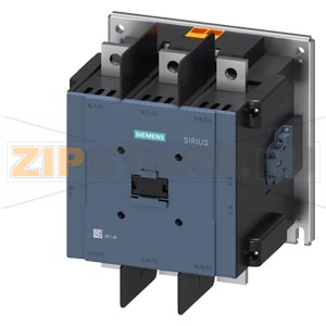 Силовой контактор, AC-1, 1050 А, трехполюсный, AC (50–60 Гц)/режим работы по постоянному току, 100–127 В AC/100–110 В DC, привод: электронный, вспомогательные контакты 2 НО + 2 НЗ, шинные соединения, выключатель вспомогательных цепей и подключения катушки 