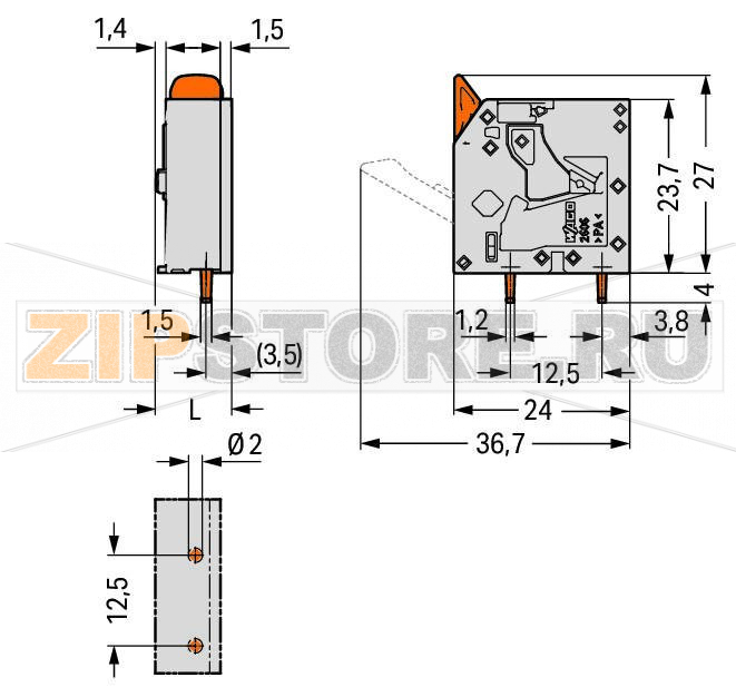 Клемма на печатную плату; рычаг; 3; Шаг контактов 7,5 мм; 1-пол.; Push-in CAGE CLAMP®; 6,00 mm; серые Wago 2606-3101 PCB terminal blocks with lever-actuated Push-in CAGE CLAMP® connectionPush-in termination of solid and ferruled conductorsIntuitive and tool-free operationSeveral clamping units can be held open simultaneously – convenient for terminating multi-core cablesTesting can be performed both parallel and perpendicular to conductor entry...