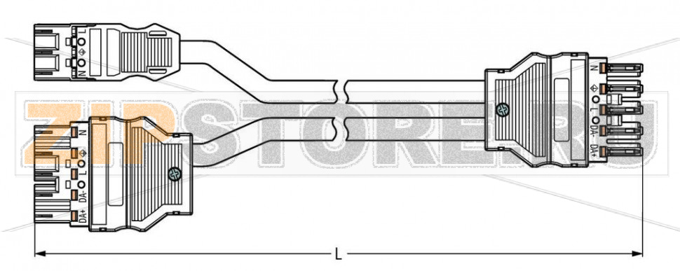 pre-assembled Y-cable; Cca; 2 x plug/socket; 3-pole + 5-pole/5-pole; Cod. A/I; H05Z1Z1-F 2 x 1,50 mm; H05Z1Z1-F 3G 2.5 mm; 0.5 m; 1,50 mm; black/blue Wago 771-5001/223-000 Protected against mismating and maintenance-free...