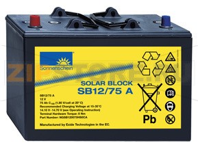 Sonnenschein SB12/75A  Аккумулятор Sonnenschein SB12/75A Характеристики: Напряжение - 12 В; Емкость - 75 Ач; Габариты: длина 330 мм, ширина 171 мм, высота 236 мм, вес: 28  кг