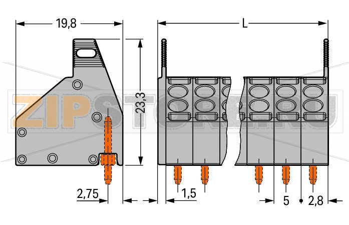 2-проводные клеммы для печатных плат; 1,5; Шаг контактов 5 мм; 8-пол.; Push-in CAGE CLAMP®; 1,50 mm; серые Wago 806-208 Компактные 2-проводные клеммные колодки для печатных плат с зажимом Push-in CAGE CLAMP®, приводимым в действие при помощи отверткиПростой зажим одножильных проводников и проводников с наконечником путем вставкиДвухпроводное соединение для распределения подачи питания и потенциалаБыстрая и легкая замена печатных плат без обрывания потенциалов в петле...