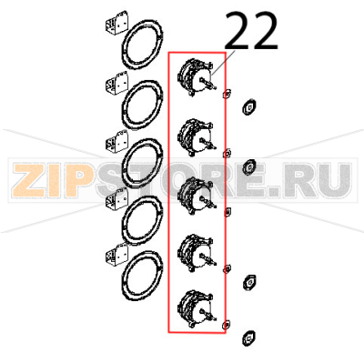 Motore forno 330 W, 230 V, 50/60 Hz Unox XBC 905 Motore forno 330 W, 230 V, 50/60 Hz Unox XBC 905Запчасть на деталировке под номером: 22