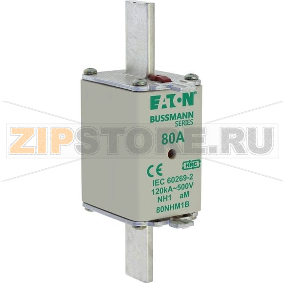 Предохранитель, 80 A, AC 500 В, 120 кА, NH1, aM, IEC Eaton NH FUSE SIZE 1 AM 80A 500V 