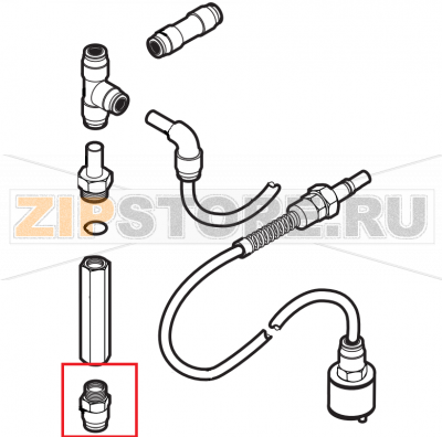 10x1/4 straight threaded terminal pipe fitting Lainox ME061T    10x1/4 straight threaded terminal pipe fitting Lainox ME061TЗапчасть на сборочном чертеже под номером: 16Название запчасти на английском&nbsp;языке: 10x1/4 straight threaded terminal pipe fitting Lainox ME061T