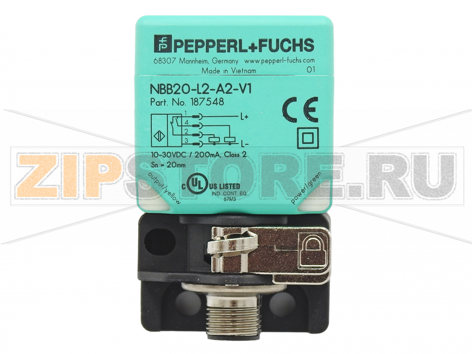 Индуктивный датчик Inductive sensor NBB20-L2-A2-V1 Pepperl+Fuchs General specificationsSwitching functioncomplementaryOutput typePNPRated operating distance20 mmInstallationflushOutput polarityDCAssured operating distance0 ... 16.2 mmActual operating distance18 ... 22 mmReduction factor rAl 0.33Reduction factor rCu 0.31Reduction factor r304 0.74Reduction factor rBrass 0.41Nominal ratingsOperating voltage10 ... 30 V DCSwitching frequency0 ... 440 HzHysteresistyp. 5  %Reverse polarity protectionreverse polarity protectedShort-circuit protectionpulsingVoltage drop&le 2 VOperating current0 ... 200 mAOff-state current0 ... 0.5 mANo-load supply current&le 20 mAOperating voltage indicatorLED, greenSwitching state indicatorLED, yellowFunctional safety related parametersMTTFd1230 aMission Time (TM)20 aDiagnostic Coverage (DC)0 %Approvals and certificatesEAC conformityTR&nbspCU 020/2011Protection classIIRated insulation voltage253 VRated impulse withstand voltage4000 VUL approvalcULus Listed, General PurposeCSA approvalcCSAus Listed, General PurposeCCC approvalCCC approval / marking not required for products rated &le36 VAmbient conditionsAmbient temperature-25 ... 85 °C (-13 ... 185 °F)Storage temperature-40 ... 85 °C (-40 ... 185 °F)Mechanical specificationsConnection typeConnector M12 x 1 , 4-pinHousing materialPASensing facePAHousing diameterDegree of protectionIP69KMass130 g