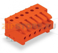 MCS MINI Розетка под пайку THT; 0.9 x 0.9 mm solder pin; угловые; 100% защита от неправильного подсоединения; Шаг контактов 3,81 мм; 6-пол.; оранжевые Wago 734-566