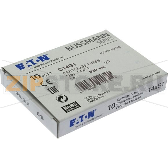 Предохранитель, 1 A, AC 690 В, 80 кА, 14x51 мм, gL/gG, IEC Eaton CYLINDRICAL FUSE 14x51 1A GG 6 