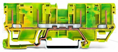 4-контактные базовые клеммы с заземлением; для DIN-рейки 35 x 15 и 35 x 7,5; зеленые-желто Wago 769-207 